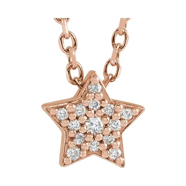 14K Rose .04 CTW Natural Diamond Star 16-18" Necklace