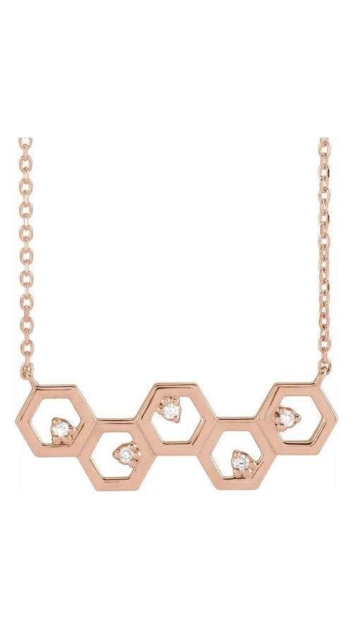 14K Rose .04 CTW Natural Diamond Honeycomb 18" Necklace