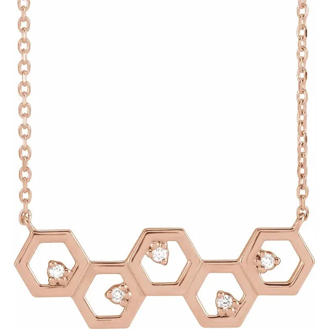 14K Rose .04 CTW Natural Diamond Honeycomb 18" Necklace