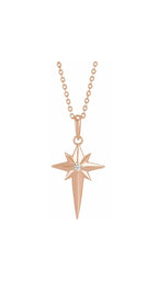 14K Rose .03 CT Natural Diamond Celestial Cross 16-18" Necklace