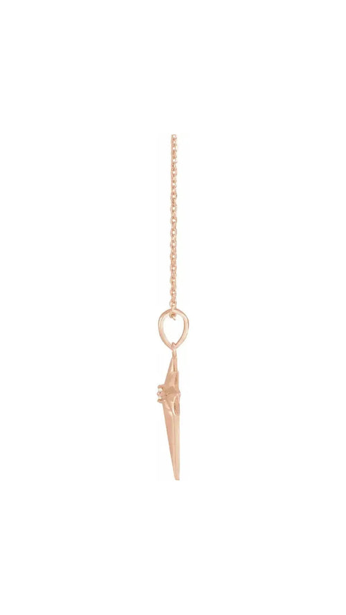 14K Rose .03 CT Natural Diamond Celestial Cross 16-18" Necklace