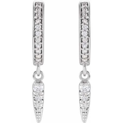 14K White 1/5 CTW Natural Diamond Hinged Hoop Spike Earrings