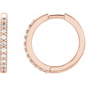 14K Rose 1/6 CTW Natural Diamond Hinged 15 mm Hoop Earrings