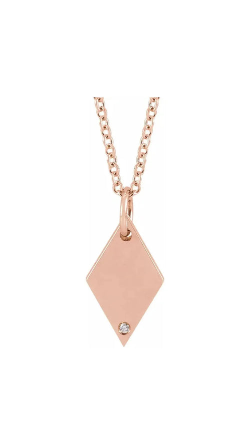 14K Rose .005 CT Natural Diamond Rhombus 16-18" Necklace