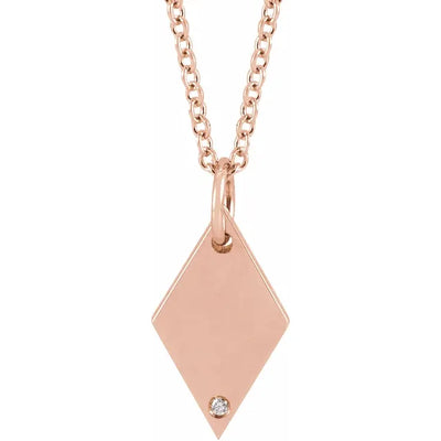 14K Rose .005 CT Natural Diamond Rhombus 16-18" Necklace