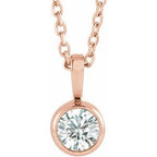 14K Rose 1/4 CT Natural Diamond Bezel-Set Solitaire 16-18" Necklace