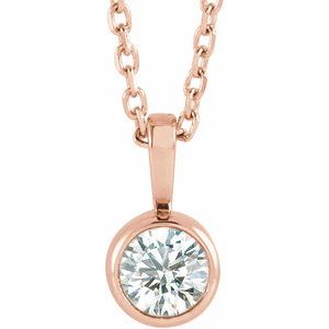 14K Rose 1/4 CT Natural Diamond Bezel-Set Solitaire 16-18" Necklace