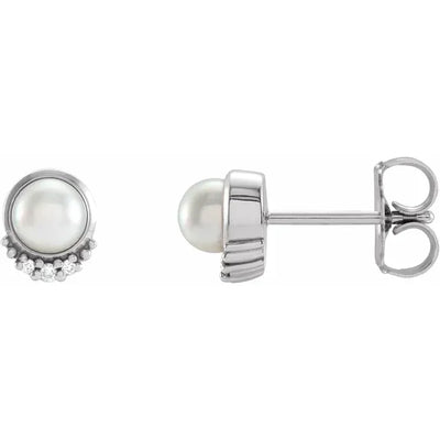 14K White Cultured White Akoya Pearl & .02 CTW Natural Diamond Earrings
