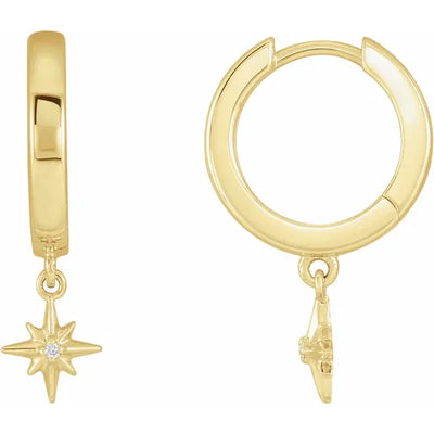 14K Yellow .0075 CTW Natural Diamond Star Hinged Hoop Earrings