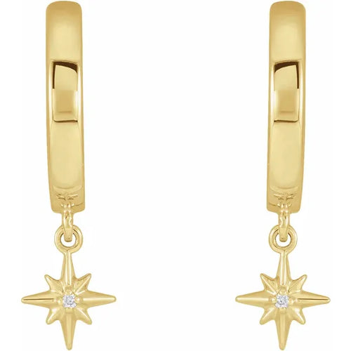 14K Yellow .0075 CTW Natural Diamond Star Hinged Hoop Earrings