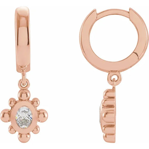 14K Rose 1/3 CTW Natural Diamond Beaded Bezel-Set Hinged Hoop Earrings
