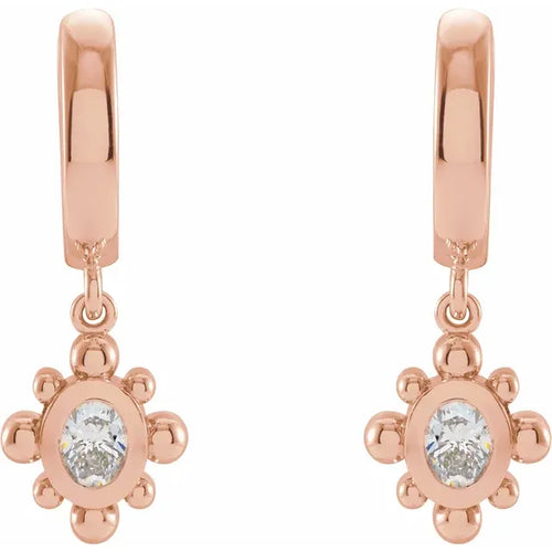 14K Rose 1/3 CTW Natural Diamond Beaded Bezel-Set Hinged Hoop Earrings