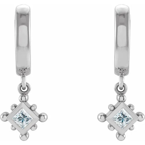 14K White 1/5 CT Natural Diamond Beaded Bezel-Set Hoop Earrings