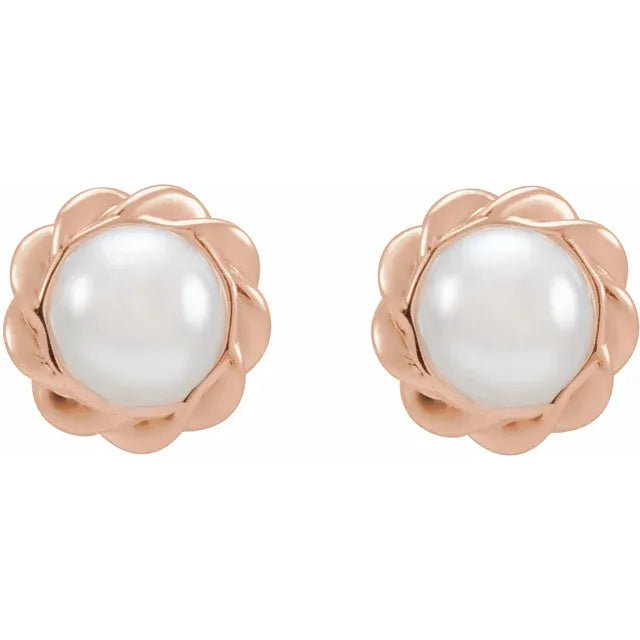 14K Rose Cultured White Freshwater Pearl Rope Earrings