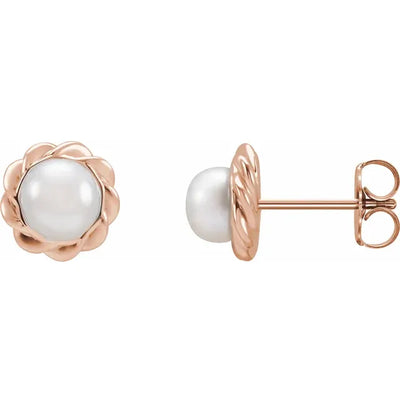 14K Rose Cultured White Freshwater Pearl Rope Earrings