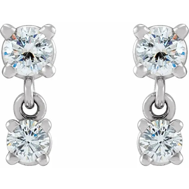14K White 1/3 CTW Natural Diamond Two-Stone Earrings