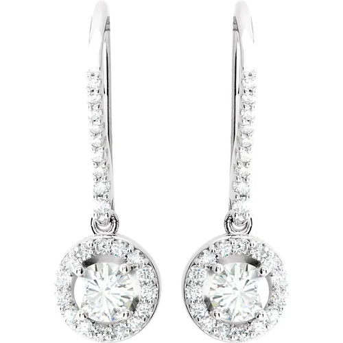 14K White 1 CTW Natural Diamond Halo-Style Earrings