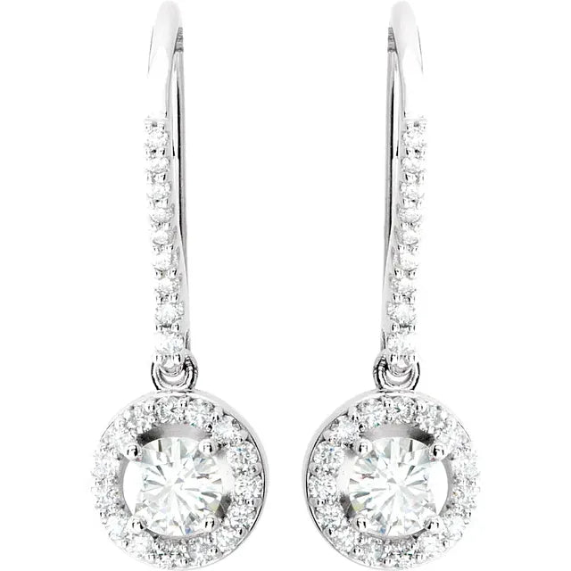 14K White 1 CTW Natural Diamond Halo-Style Earrings