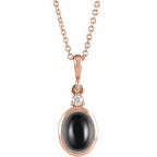 14K Rose 8x6 mm Natural Black Onyx & .03 CT Natural Diamond 16-18" Necklace