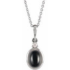 14K White 5x3 mm Natural Black Onyx & .03 CT Natural Diamond 16-18" Necklace