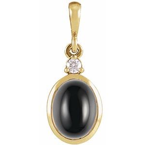 14K Yellow 9x7 mm Natural Black Onyx & .03 CT Natural Diamond Cabochon Pendant