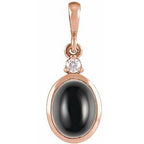 14K Rose 10x8 mm Natural Black Onyx & .03 CT Natural Diamond Cabochon Pendant