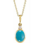 14K Yellow 10x8 mm Natural Turquoise & .03 CT Natural Diamond 16-18" Necklace