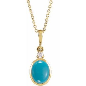 14K Yellow 10x8 mm Natural Turquoise & .03 CT Natural Diamond 16-18" Necklace
