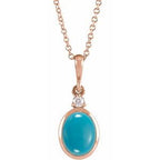 14K Rose 9x7 mm Natural Turquoise & .03 CT Natural Diamond 16-18" Necklace