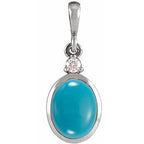 14K White 12x10 mm Natural Turquoise & .03 CT Natural Diamond Cabochon Pendant