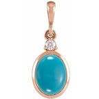 14K Rose 9x7 mm Natural Turquoise & .03 CT Natural Diamond Cabochon Pendant