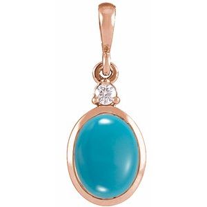 14K Rose 9x7 mm Natural Turquoise & .03 CT Natural Diamond Cabochon Pendant