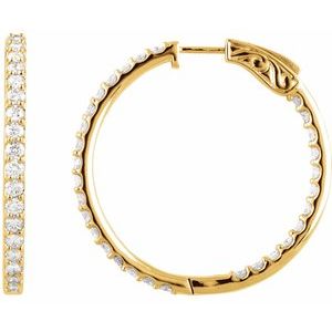 14K Yellow 3 CTW Lab-Grown Diamond Inside-Outside 34.5 mm Hinged Hoop Earrings
