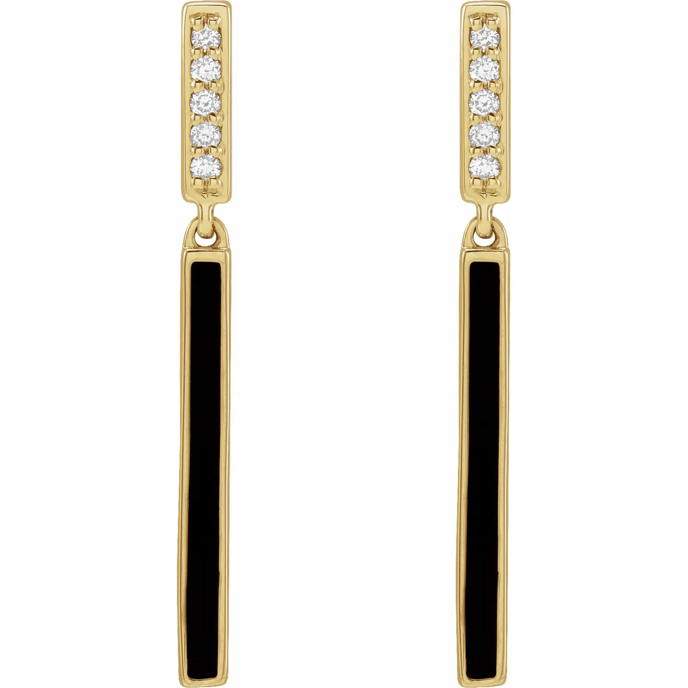14K Yellow .06 CTW Natural Diamond & Black Enamel Bar Earrings