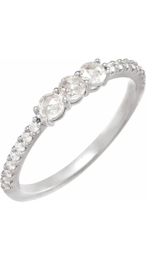 Platinum 1/3 CTW Natural Rose-Cut Diamond Three-Stone Anniversary Band