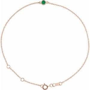 14K Rose Natural Emerald Bezel-Set Solitaire 6 1/2-7 1/2" Bracelet