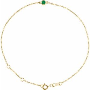 14K Yellow Lab-Grown Emerald Bezel-Set Solitaire 6 1/2-7 1/2" Bracelet