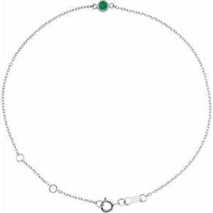 Platinum Lab-Grown Emerald Bezel-Set Solitaire 6 1/2-7 1/2" Bracelet