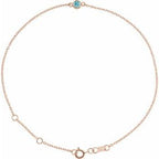 14K Rose Natural Blue Zircon Bezel-Set Solitaire 6 1/2-7 1/2" Bracelet