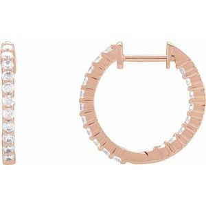 14K Rose 3/4 CTW Natural Diamond Inside-Outside Hinged 17.2 mm Hoop Earrings