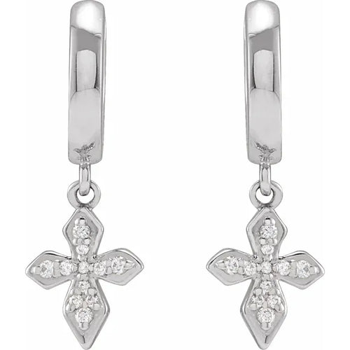 14K White 1/10 CTW Natural Diamond Cross Hoop Earrings