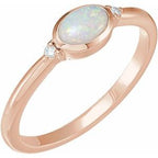 14K Rose Natural Ethiopian Opal & .03 CTW Natural Diamond Ring