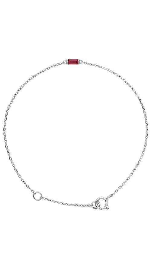 14K White Straight Baguette Natural Ruby Bracelet