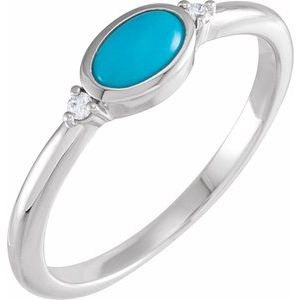 14K White Natural Turquoise & .03 CTW Natural Diamond Ring