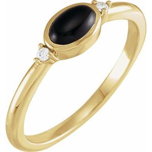 14K Yellow 6x4 mm Round Natural Black Onyx & .03 CTW Natural Diamond Ring