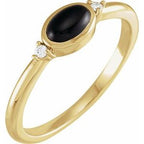 14K Yellow 5x3 mm Round Natural Black Onyx & .03 CTW Natural Diamond Ring