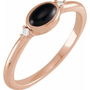 14K Rose 6x4 mm Round Natural Black Onyx & .03 CTW Natural Diamond Ring