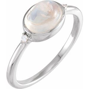 14K White Natural Rainbow Moonstone & .03 CTW Natural Diamond Ring
