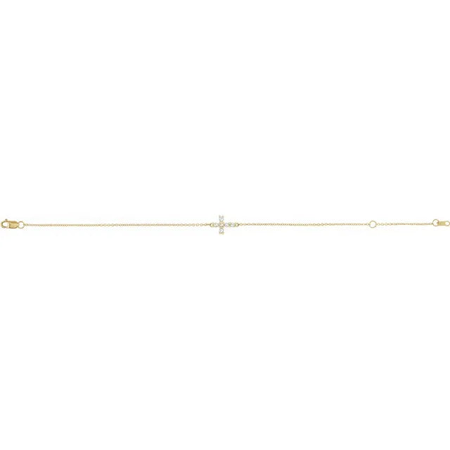 14K Yellow 1/8 CTW Rose-Cut Natural Diamond Sideways Cross
