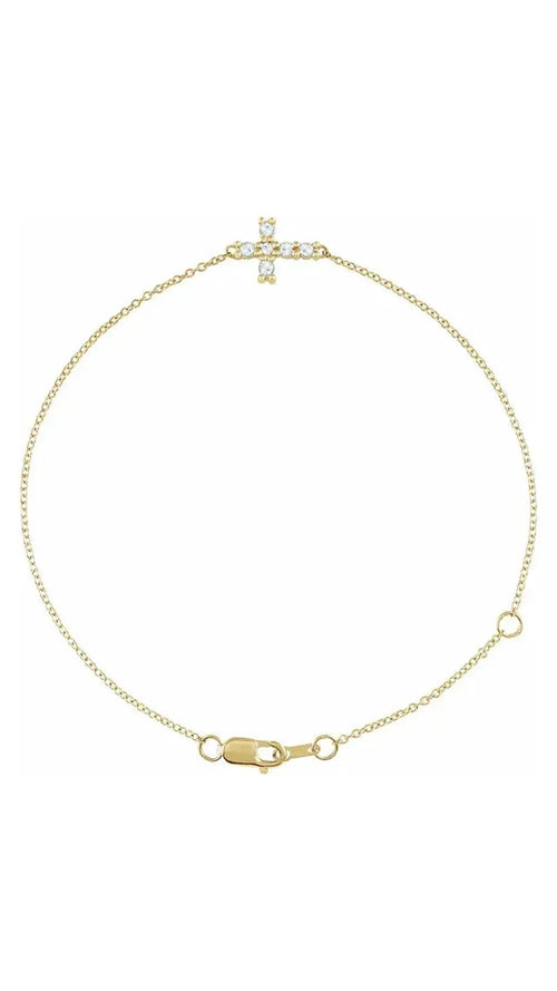 14K Yellow 1/8 CTW Rose-Cut Natural Diamond Sideways Cross